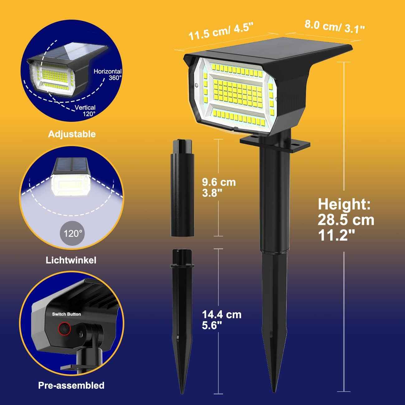 10 Pack Solar Spot Lights - Waterproof IP67 Landscape Flood Lights with 72 LEDs, 3 Modes, Auto On/Off for Garden, Lawn, Patio & Driveway (Cool White)