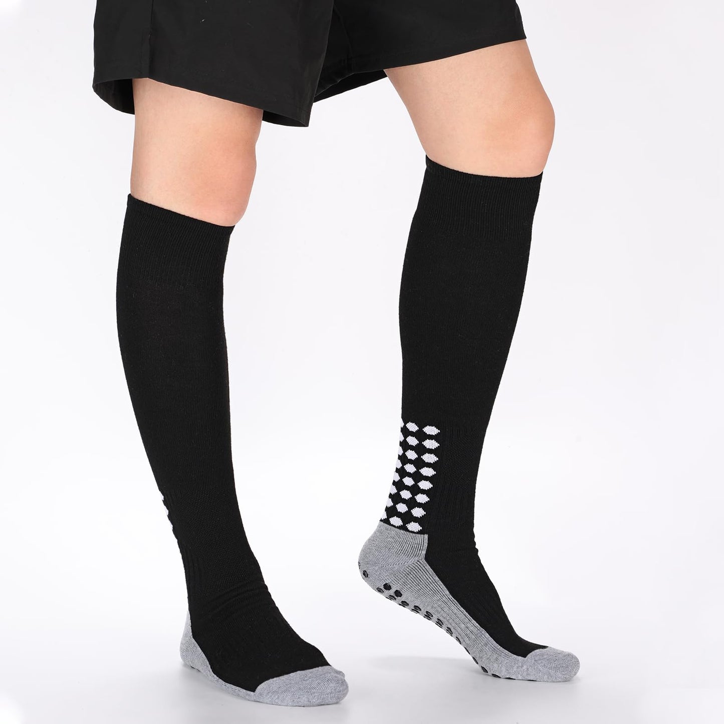 Regilt 3 Pairs Kids Youth Grip Soccer Socks, Non Slip Knee High Soccer Football Sport Socks for Boys Girls Age 8-17 (US, Alpha, Large, Regular, Regular, Black)