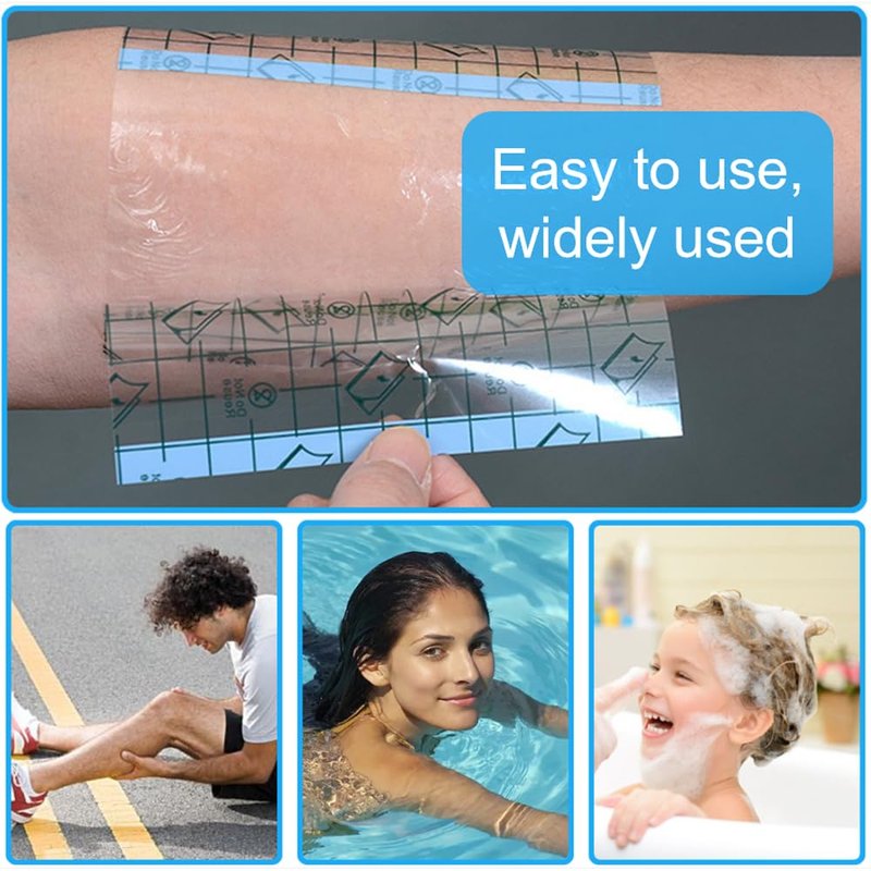 OBTANIM 50 Sheet Transparent Waterproof Stretch Adhesive Bandage Clear Film Dressing Bandages Tape Cover for Tattoo Shower Swimming Protector (8 x 8 Inch)