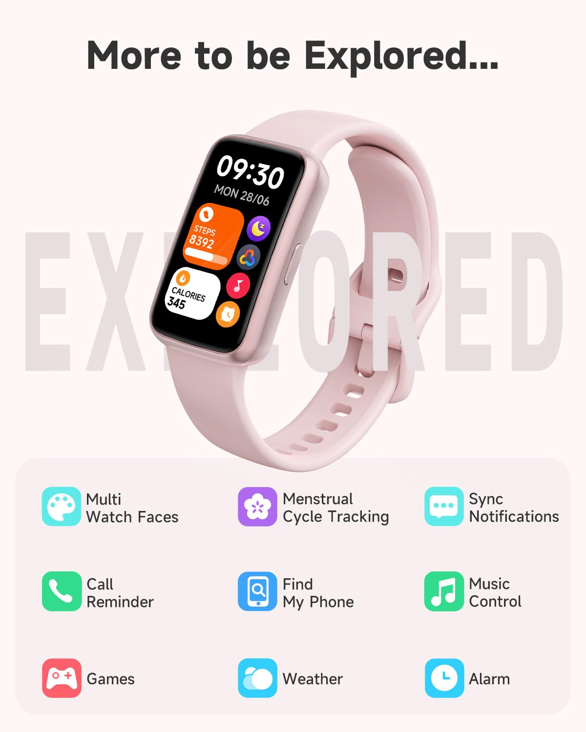 TOOBUR Fitness Tracker Watch, NO APP NO Phone Required, 3ATM Waterproof, Heart Rate/Body Energy/Sleep Monitor, 100 Sports Modes, Step Counter Pedometer Watch, Activity Tracker for Women, Pink