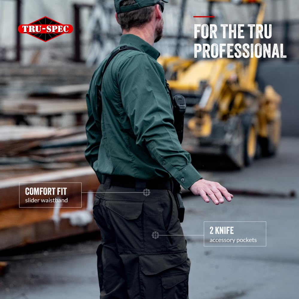 Tru-Spec 24-7 Original Tactical Pants for Men - Water-Resistant CCW Cargo Work Pants with Rugged Build and Knee Pad Openings, Black - 34W x 32L