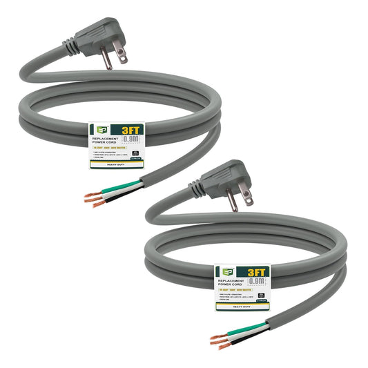 EP 2 Pack 3 Ft Flat Plug Appliance and Power Tool Cord, 14 Gauge 3 Prong 15A Replacement Power Supply Cord Cable, 110V 115V 120V AC Pigtail, Grey