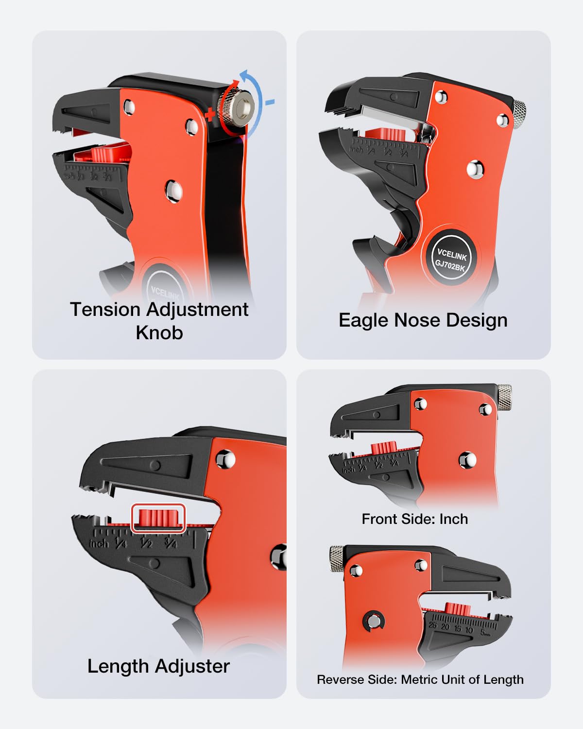 VCELINK Automatic Quickstrip Wire Stripper and Cutter, Professional Quick Strip Wire Stripper, 2 in 1 Adjustable Electrical Cable Wire Stripping Tool&Eagle Nose Self-Adjusting Wire Pliers, Black
