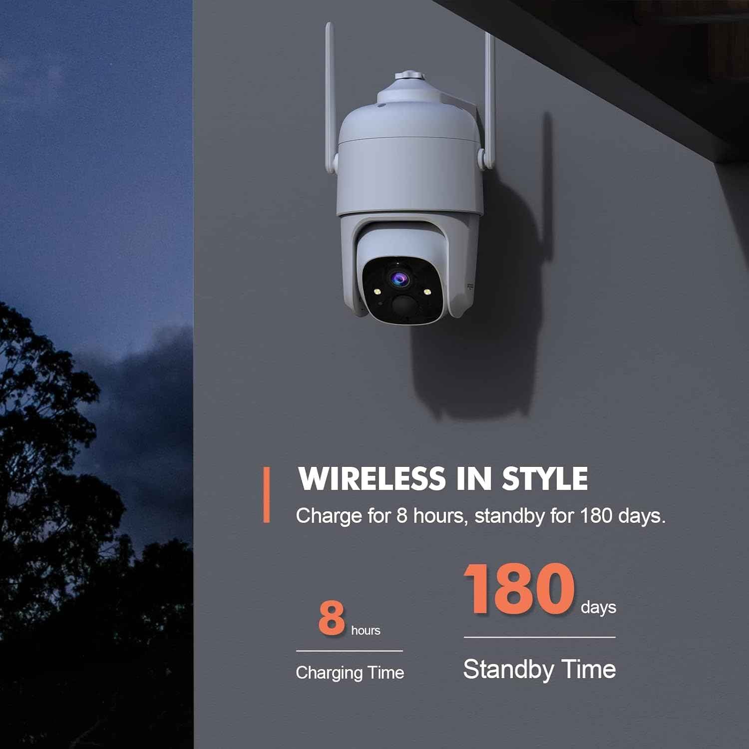 2K Wireless Outdoor Security Camera - Dzees 360° PTZ, Color Night Vision, AI Motion Detection, 2-Way Talk, IP66