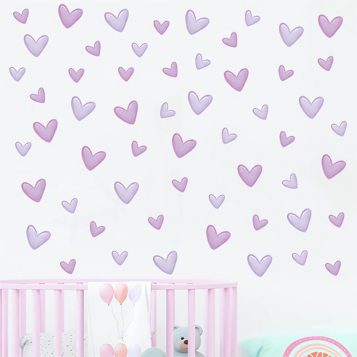 12 Sheets 120 Pcs Purple Love Heart Graphics Wall Stickers, sacinora Romantic Love DIY Wall Decals Removable Vinyl Peel and Stick for Baby Girl Nursery Bedroom Art Home Decorations