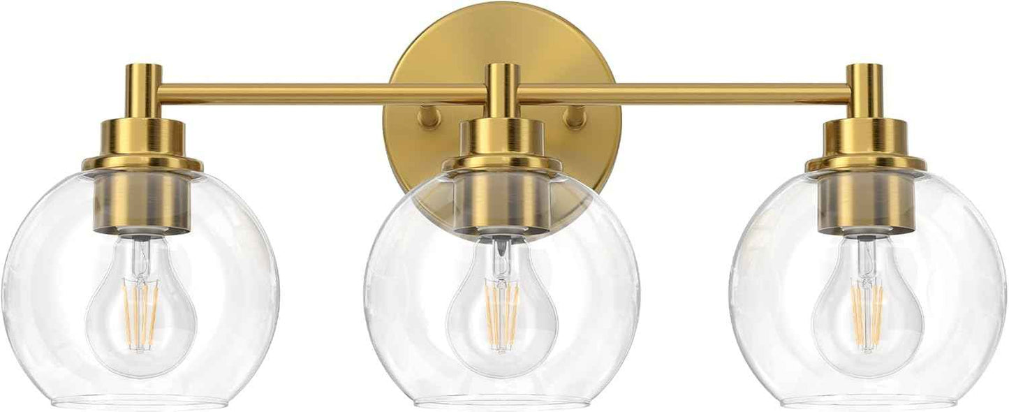 3-Light Vanity Bathroom Light Fixture with Globe Glass Shades - Brushed Nickel, ETL Certified