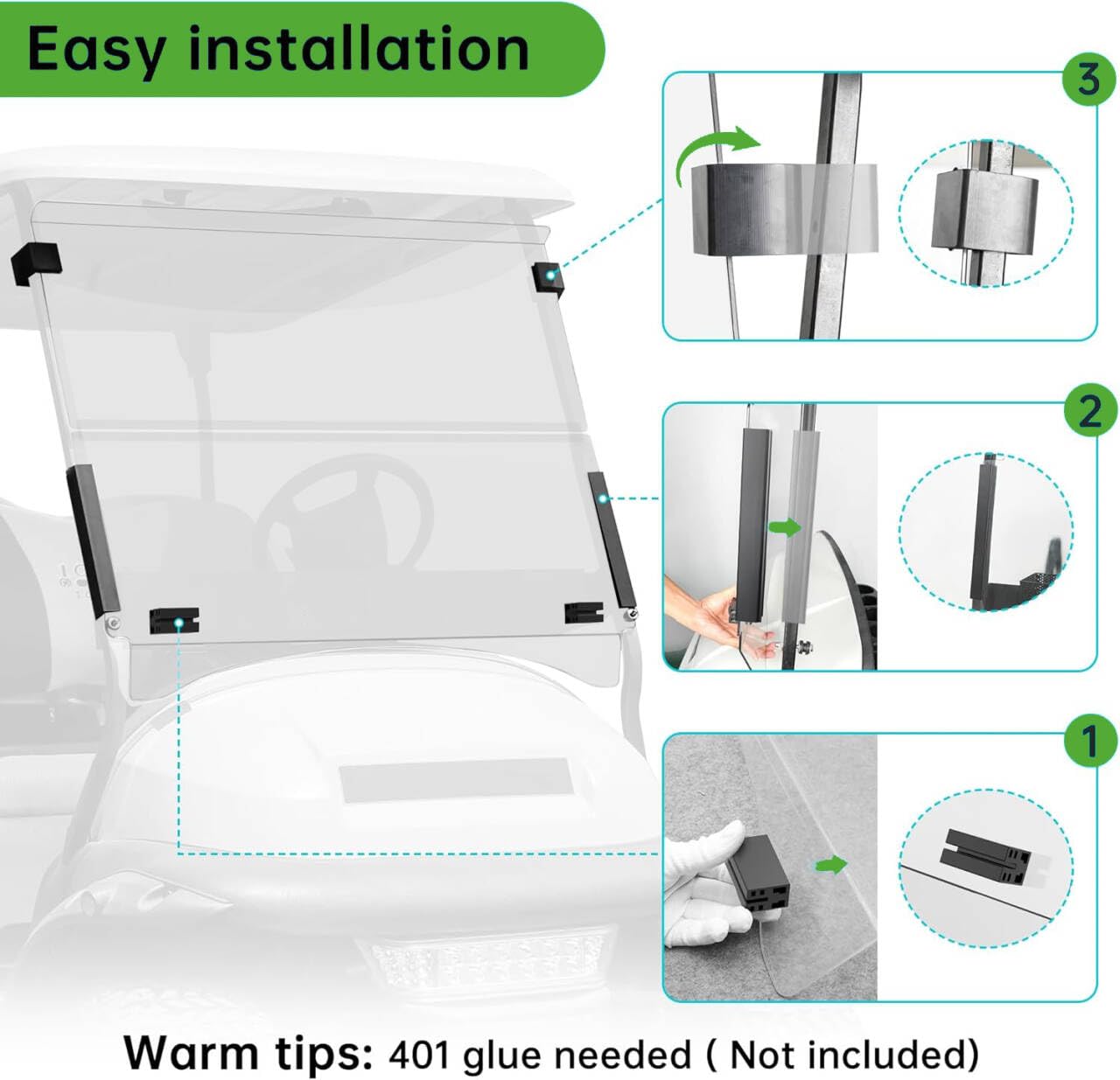 10L0L Golf Cart Windshield Mounting Clip Kit for Club Car Precedent & Yamaha G29, Includes Windshield Sash & Bottom Clips, Retaining Clips for 1" x 1" Tube, OEM 101444101 102005801 102163001