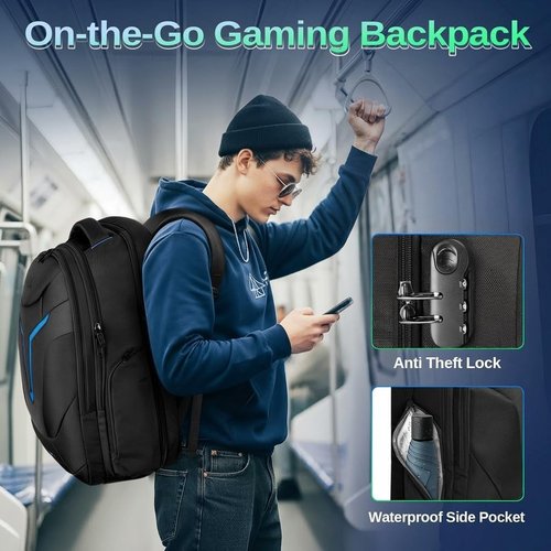 MATEIN 18-Inch Gaming Backpack - Waterproof Travel Bag with Padded Laptop Compartment & Rain Cover
