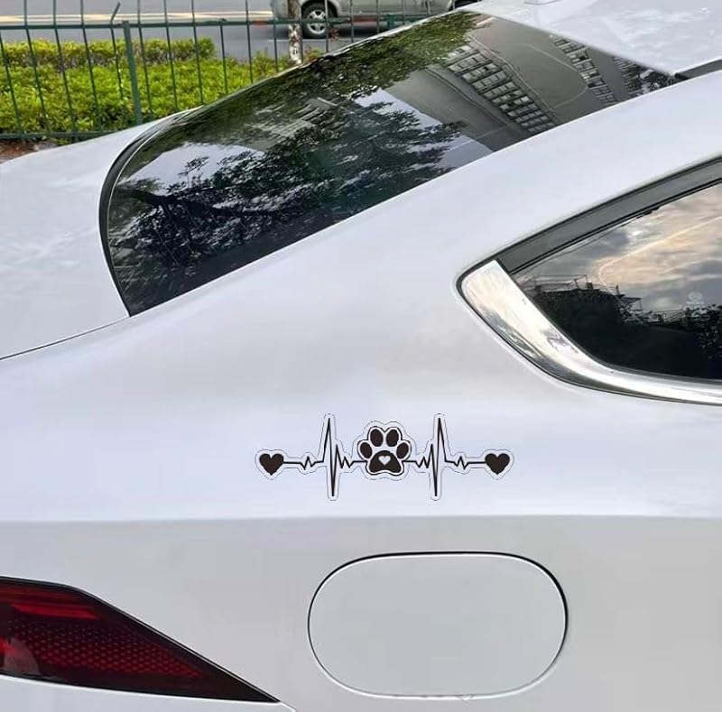 Paw Print Heartbeat Car Sticker - Dog on Board Decal, Black