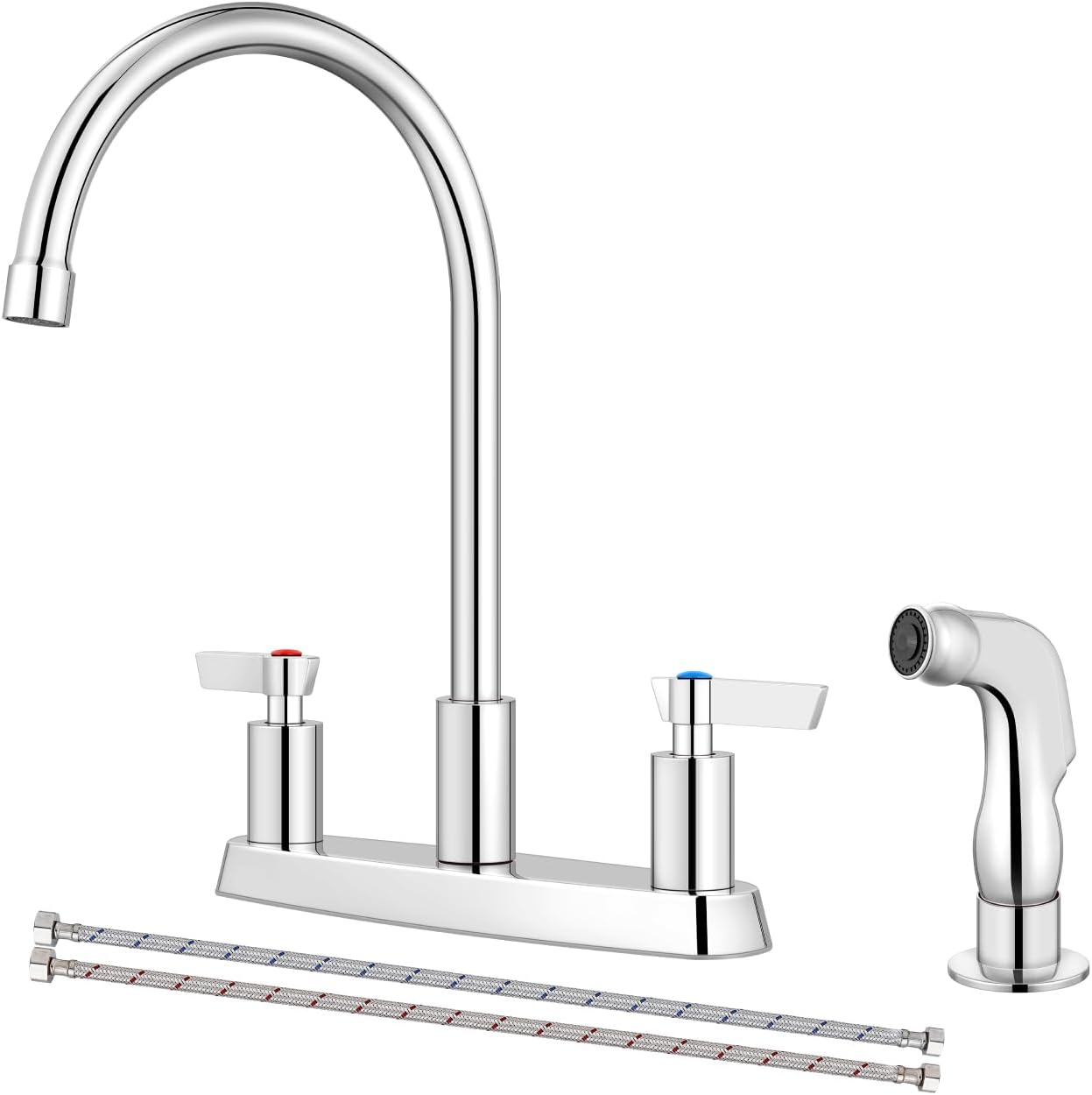 Brushed Nickel Kitchen Faucet with Sprayer - 2 Handle 8-Inch Centerset 3 Hole