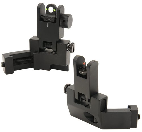 45 Degree Offset Flip Up Iron Sights, Rapid Transition Backup Fiber Optics Iron Sights Low Profile Front and Rear Sights with Red and Green Dots Compatible with Picatinny Weaver Rails