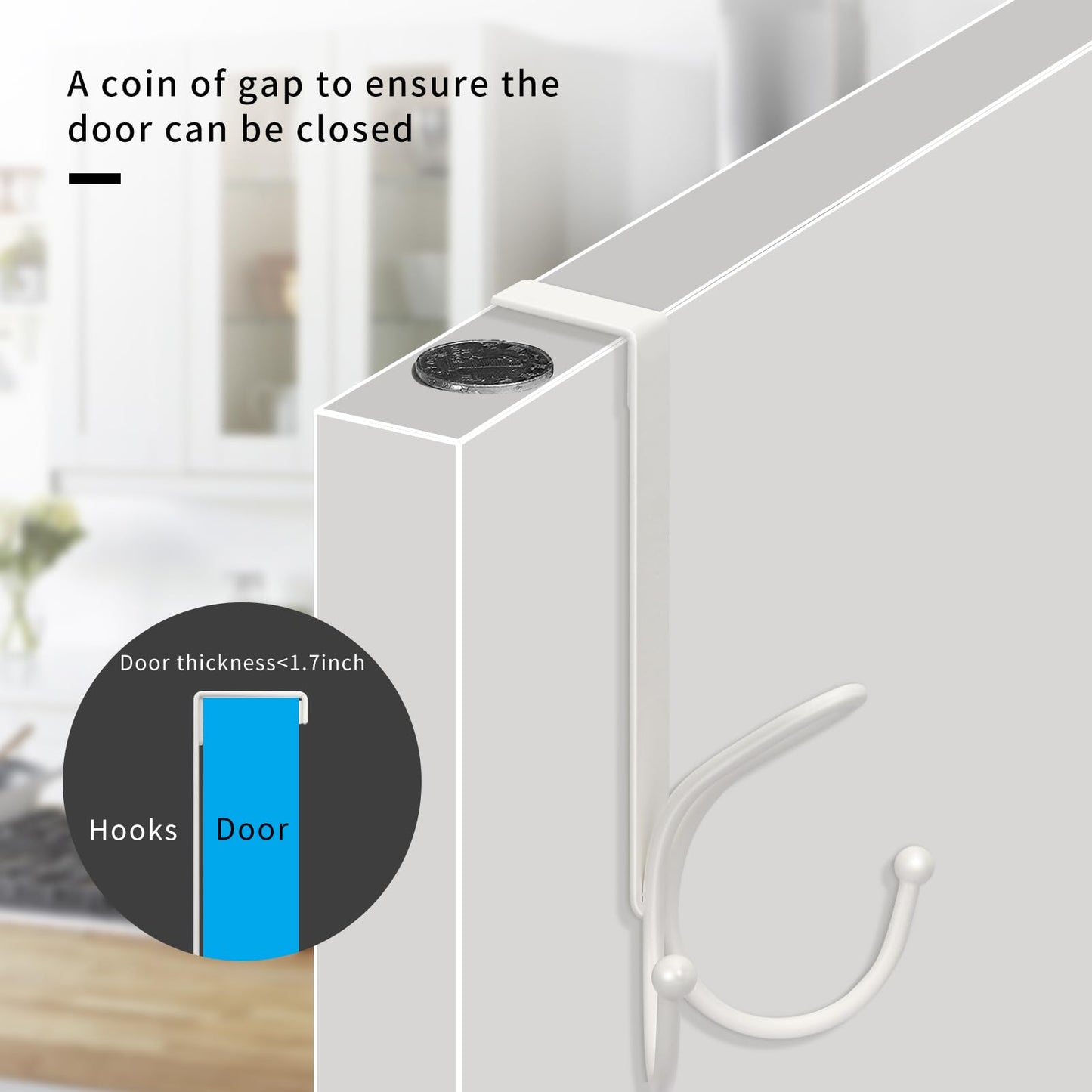 FYY Over The Door Hooks - 2 Pack Door Hangers with Sponge Pad Prevent Scratches Heavy Duty Organizer Hooks for Hanging Clothes, Robe, Towels, Hats, Bags White, Fit 1.2-1.47 inch Door