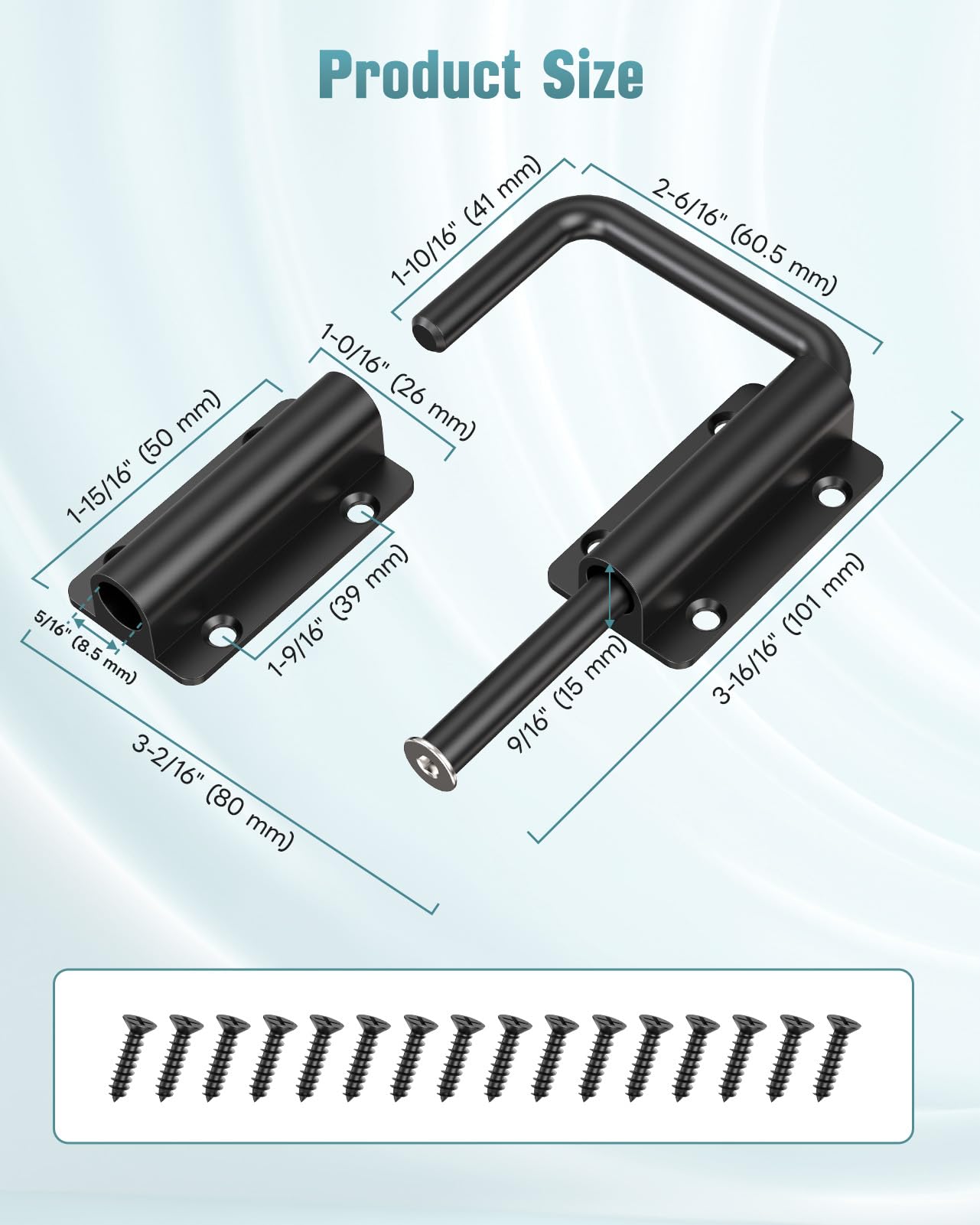 MeBantoo Updated U Patio Sliding Door Loop Lock Latch - 90/180 Degree Aluminum Alloy Security Bolt Lock for Barn, Garden, Fence Gate, Window - Multi-Angle Mounting (Black-1 PC)