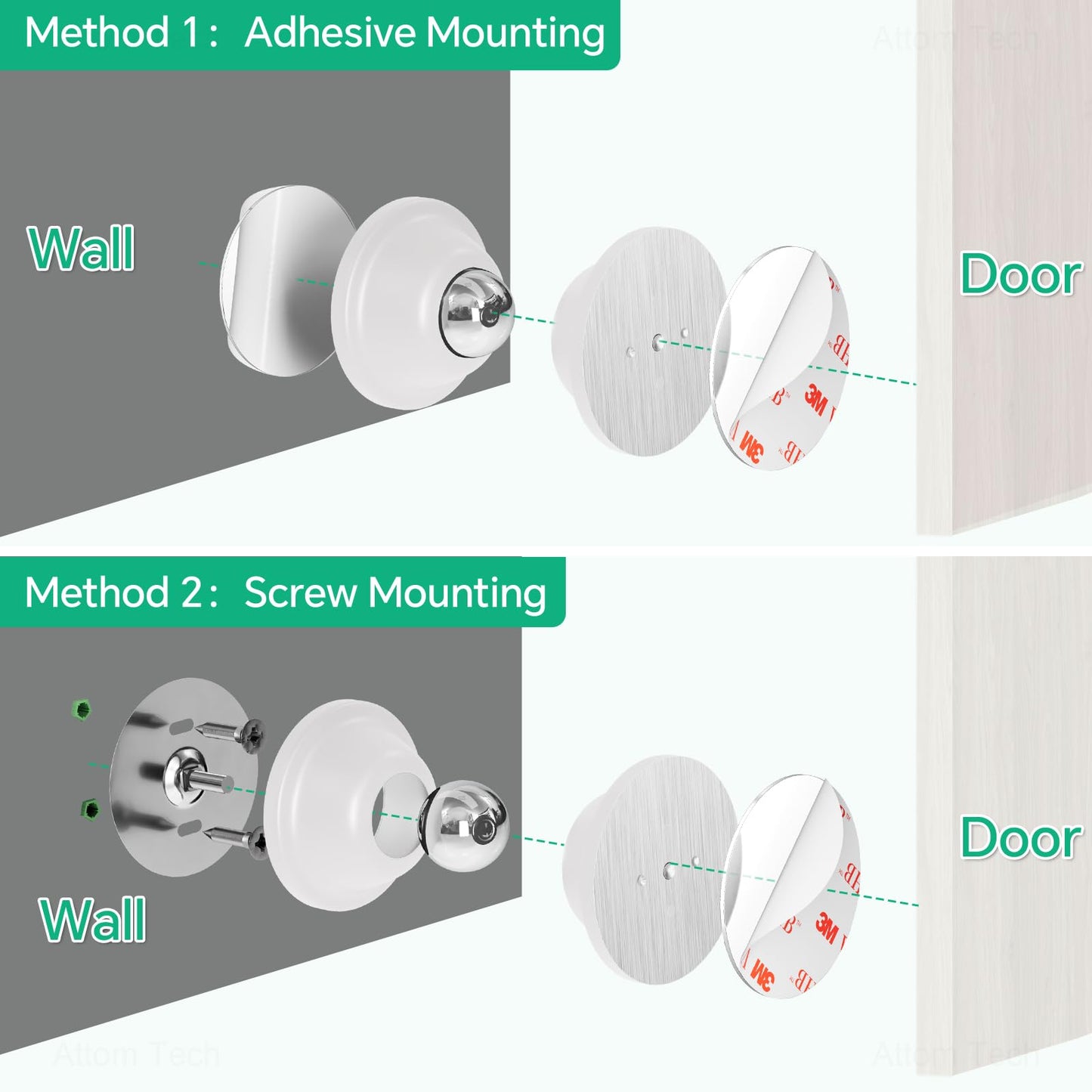 NiHome RV White Magnetic Door Stop for Door Holding & Stopping, Easy Install Non-Obtrusive Design, Flexible Mounting Options for RV, Older Homes & Uneven Doors, Protects Walls(2PCS)