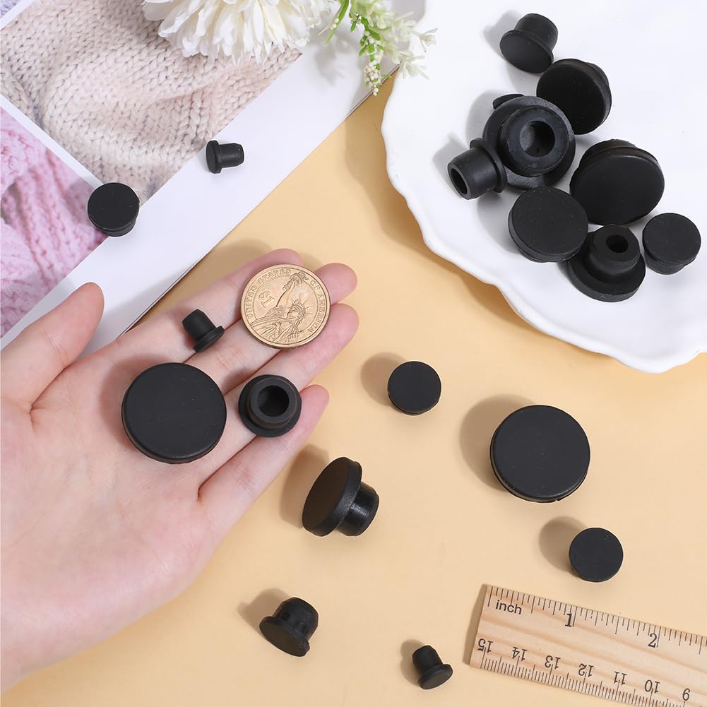 GORGECRAFT 20Pcs 5 Sizes Silicone Hole Plug Black Rubber Round Waterproof Button Tube End Cover Soft Flexible Stopper Plugs Furniture Accessory Fit for Bottle Pipes 7.5-21mm Inner Diameter