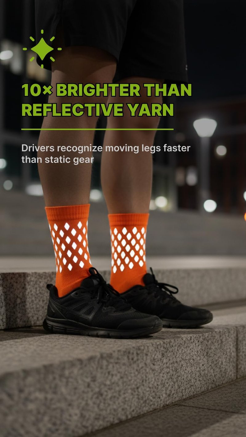 ReflecToes Reflective Socks, Orange – High Visibility Socks For Running and Cycling–for Night Runners, Bikers, and Outdoor Athletes (Orange, Medium)