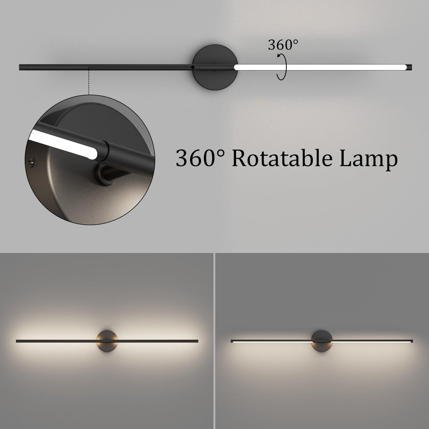 Coinmit Modern Bathroom Vanity Light 40Inch,30W Matte Black Led Bathroom Light Fixture Over Mirror 360° Rotatable 5000K