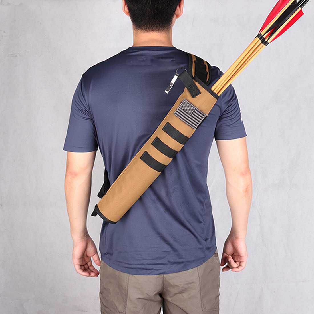 KRATARC Archery Lightweight Back Arrow Quiver Dual Use Foldable Compact Hip Arrows Bag with Molle System Hanged for Target Shooting (Brown- diameter 3.5'')