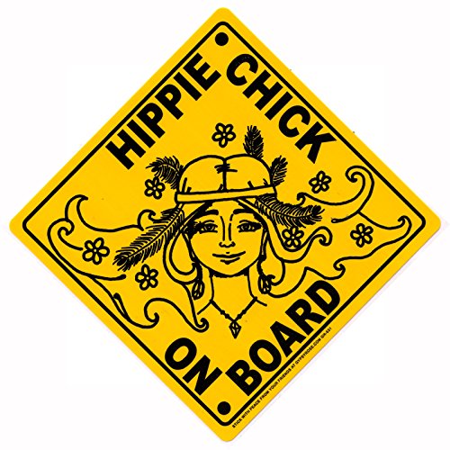 Hippie Chick On Board Bumper Sticker - Weatherproof Vinyl Decal, 4x4 Inch