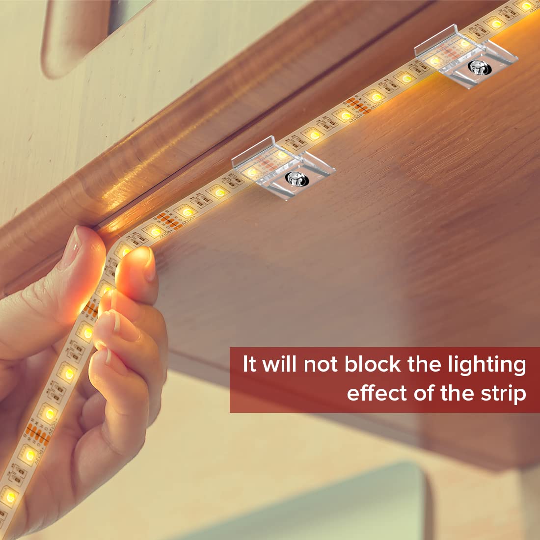 Hysmigor Transparent Strip Light Clips, Self-Adhesive with Screw Mounting Holder, 50Pack LED Strong Fixing Clips For 0.47in/12mm Width IP30/65/67 SMD COB Strip Lights