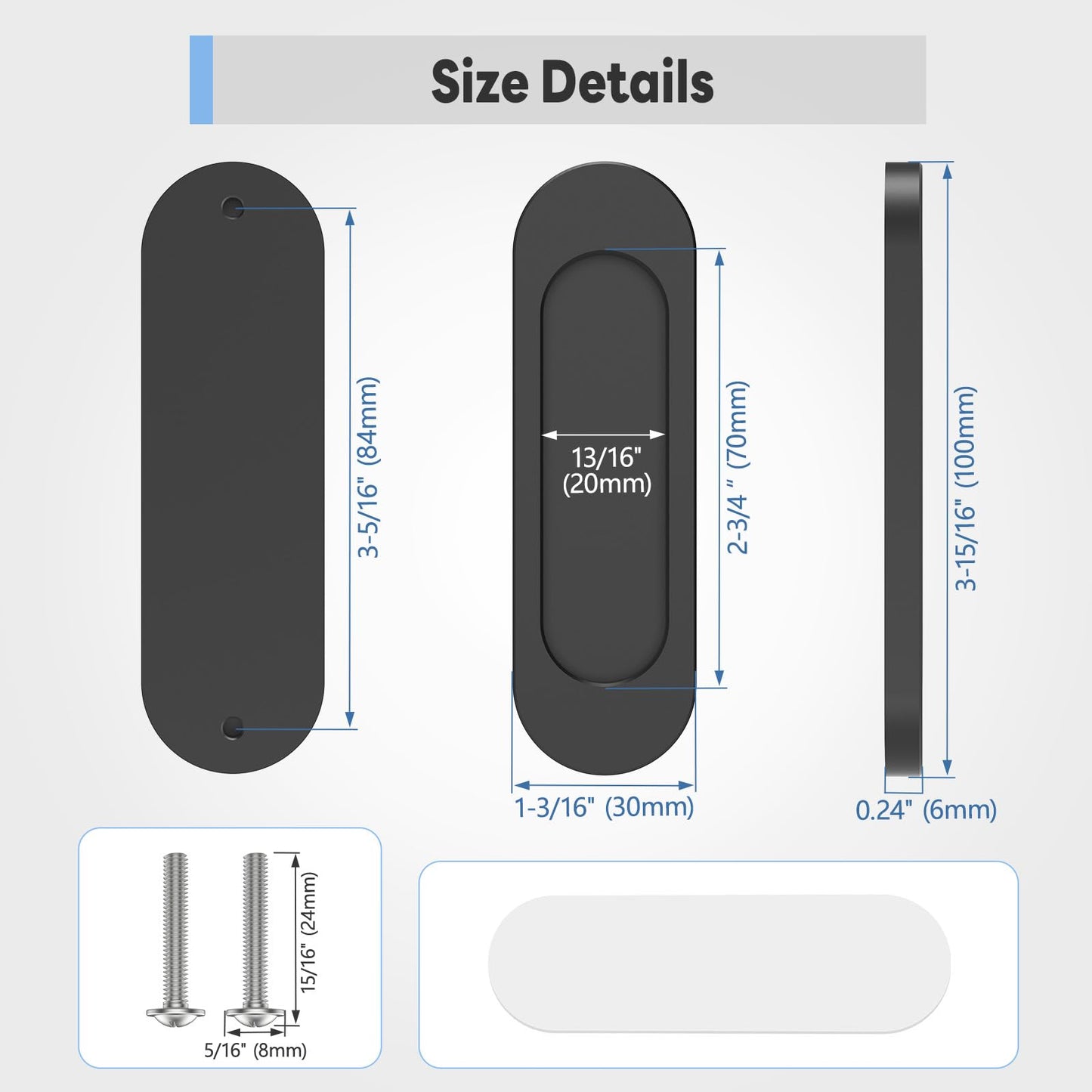 YogePote 2 Pack Self Stick Sliding Door Handles, Aluminum Alloy 4 Inch Self Adhesive Cabinet Knobs for Push-Pull Glass Barn Doors, Closets, Wardrobes, Windows (2, Black)