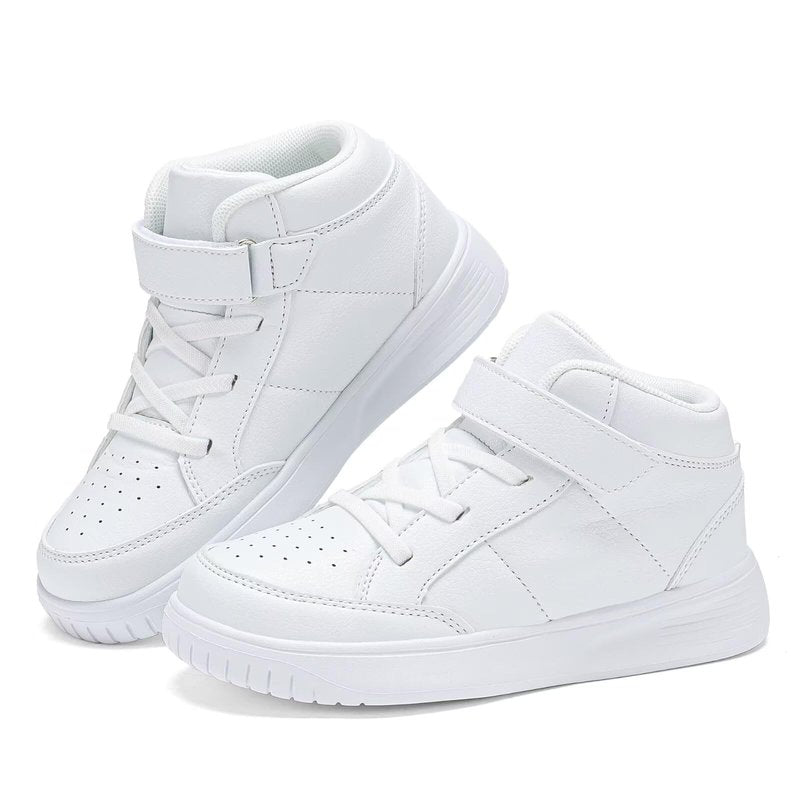 Yadurdu Kids White Running Shoes for Boys High Top Lightweight Breathable Strap Athletic Sports Shoes Girls Outdoor Casual Sneakers Big Kid Size 5