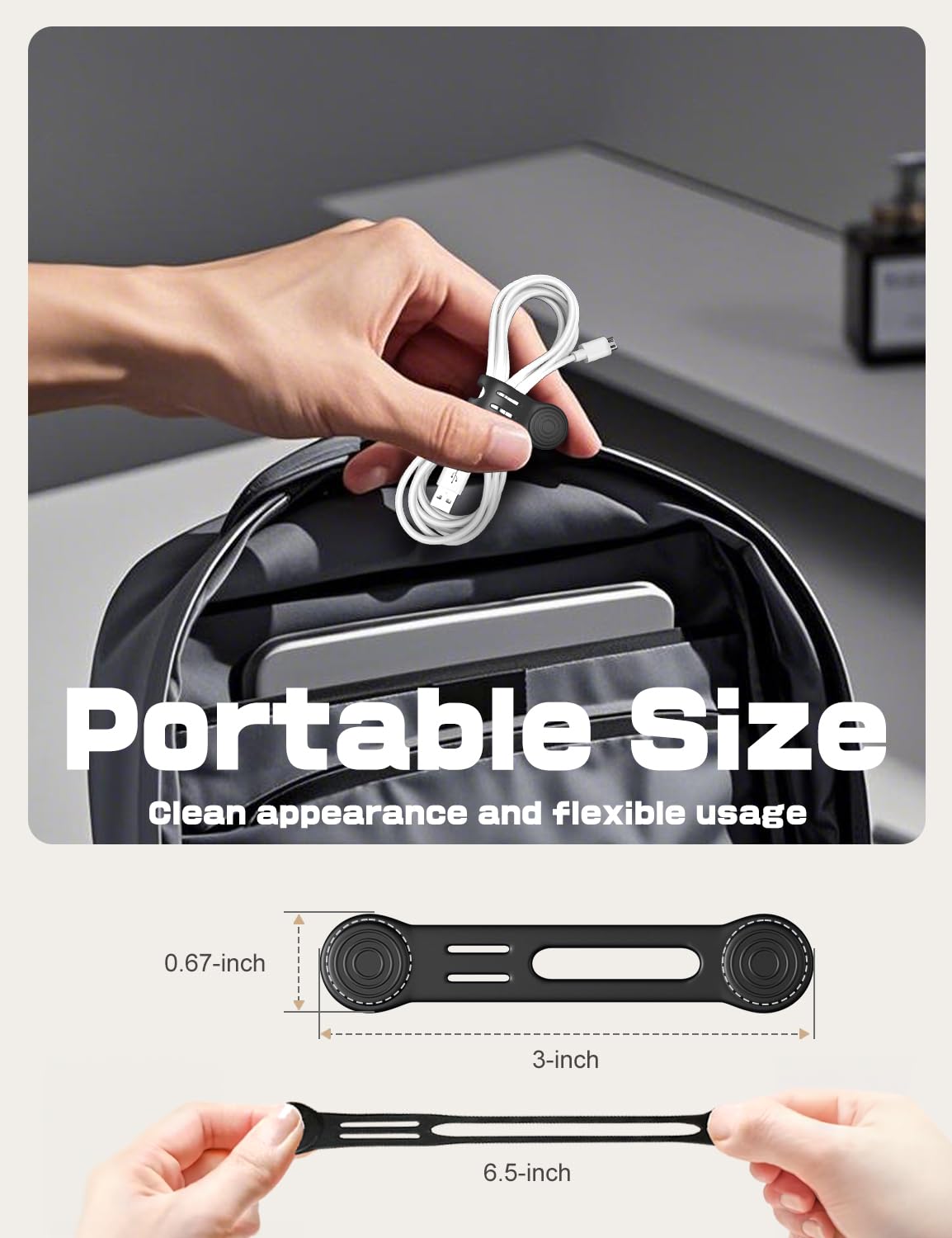 Maveek 10 Pcs Cable Ties Magnetic Cord Organizer Storage Travel For Laptop Computer Earphones USB Phone Charging Wires, Small Cord Wraps Keeper Clips - Black