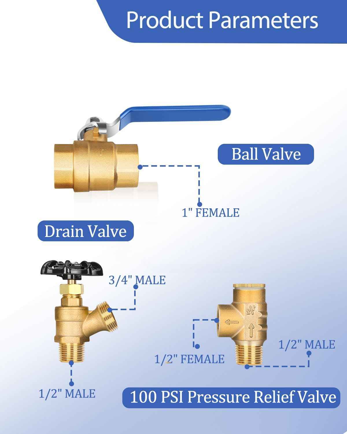 Well Pressure Tank Tee Kit with Union & 40-60 PSI Switch - Upgraded 1” x 11” for Tanks Up to 16” Diameter
