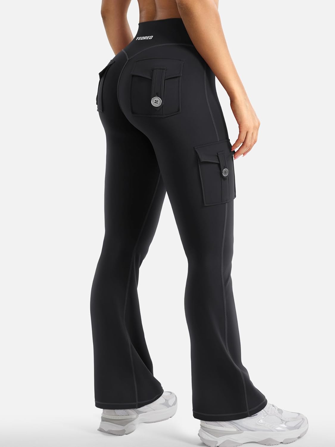 YEOREO CoreFlex Women's High-Waisted Flare Leggings - Hidden Pockets & No Front Seam for Ultimate Comfort