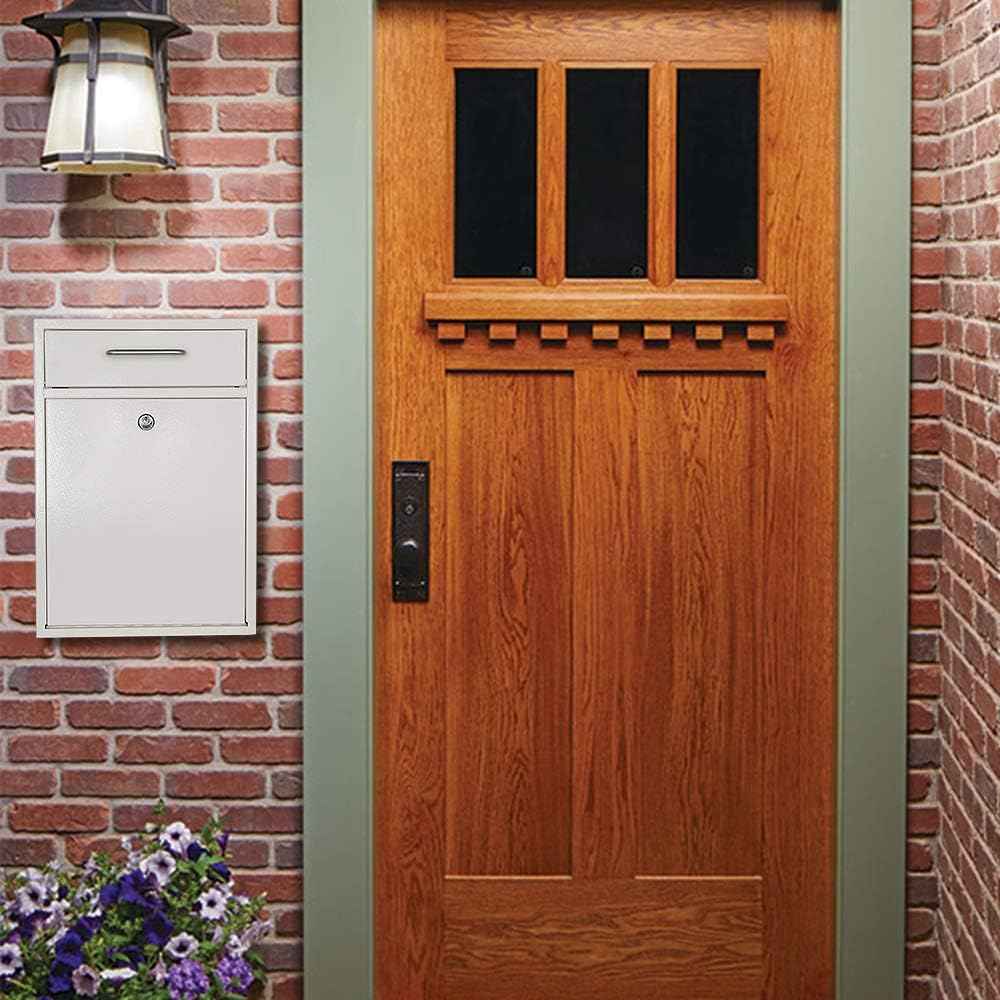 Secure Wall-Mount Mailbox with Lock | KYODOLED Large Steel Drop Box, Black, 16.2H x 11.22L x 4.72W