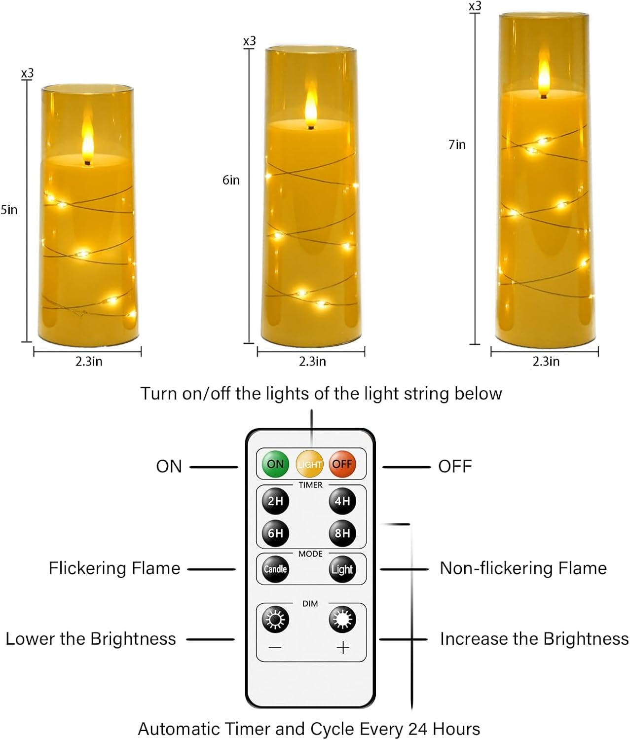 Flameless LED Pillar Candles Set - 9 Pcs White with Remote & Star String for Home Decor