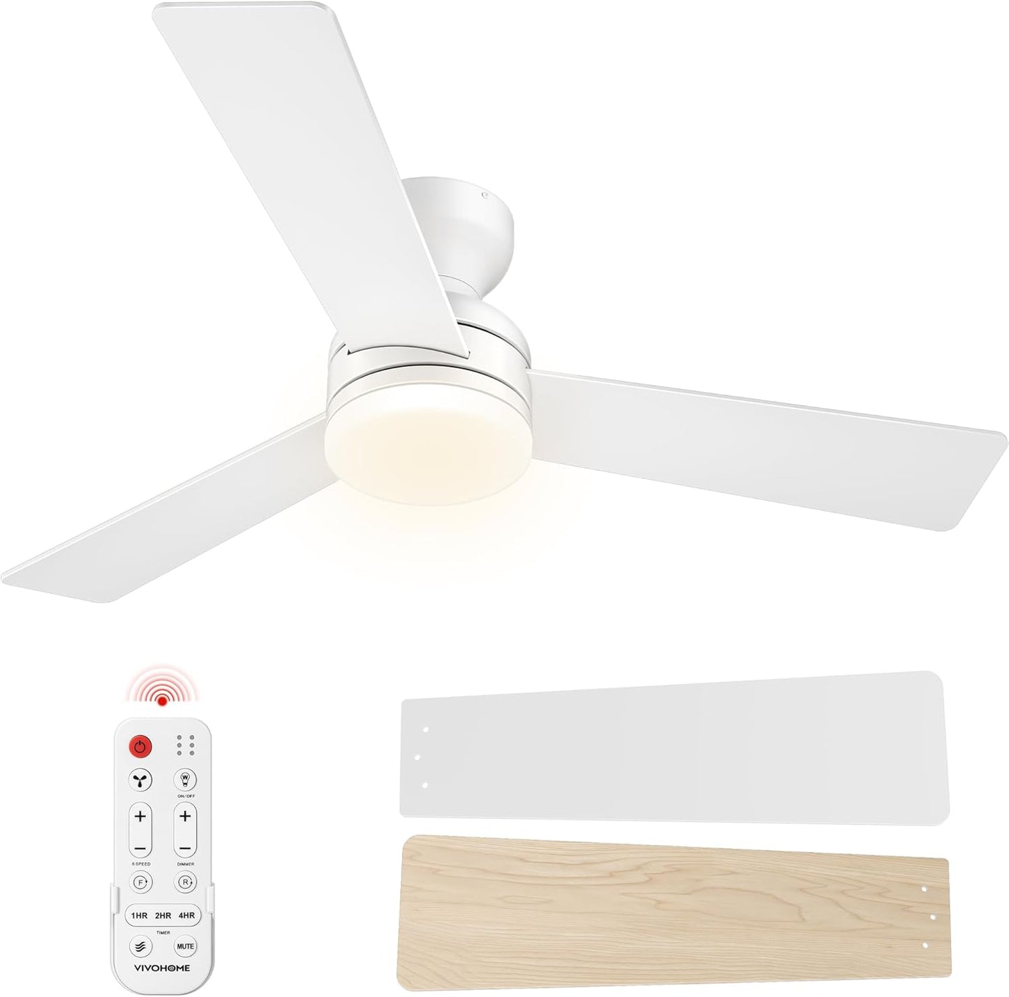 42-Inch VIVOHOME Low Profile Ceiling Fan with Lights & Remote - Dimmable, Quiet, Reversible for Bedroom & Living Room