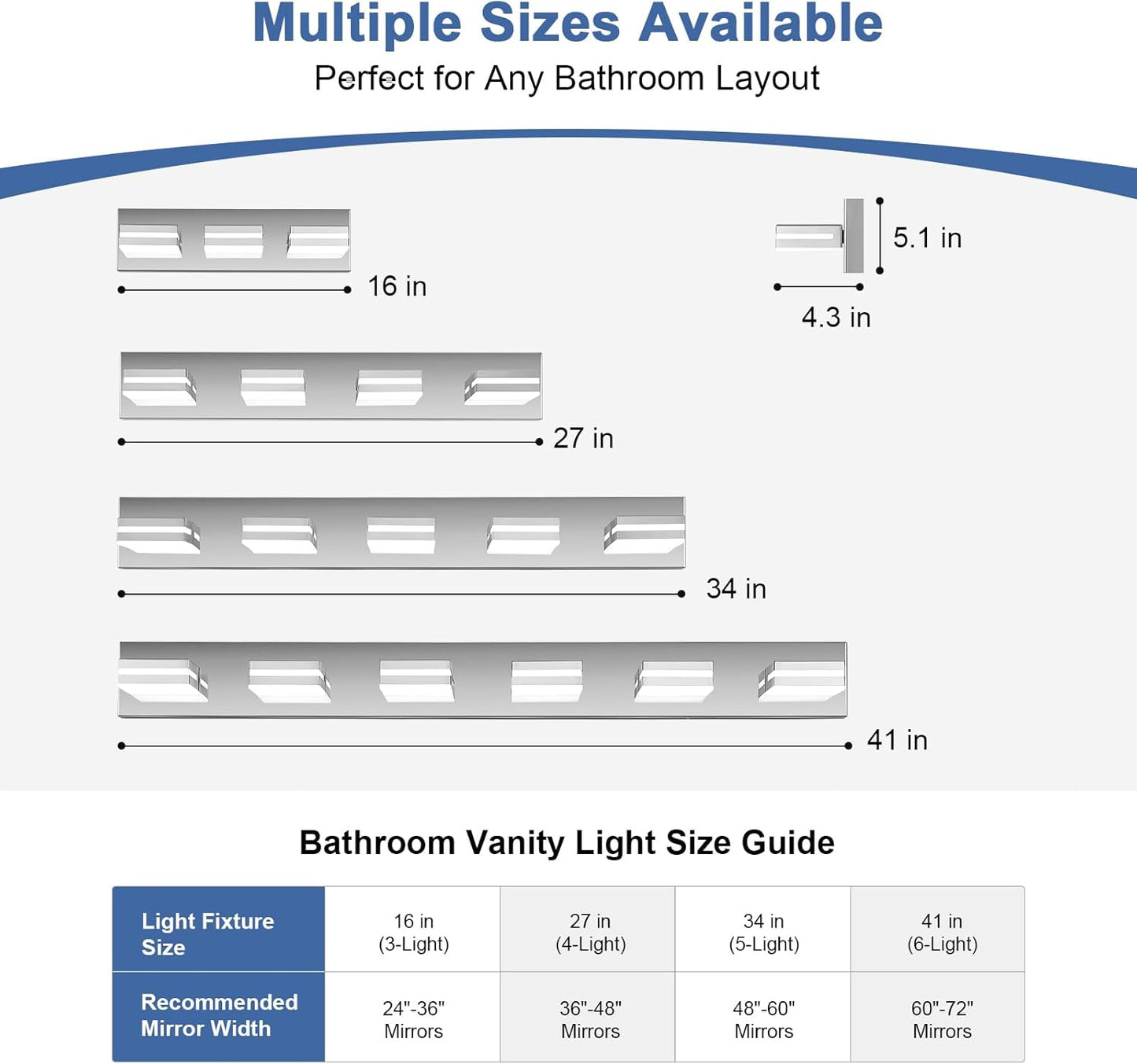 3-Light Modern LED Bathroom Vanity Light Fixture - Black Metal & Acrylic, 16-inch Over Mirror Lighting