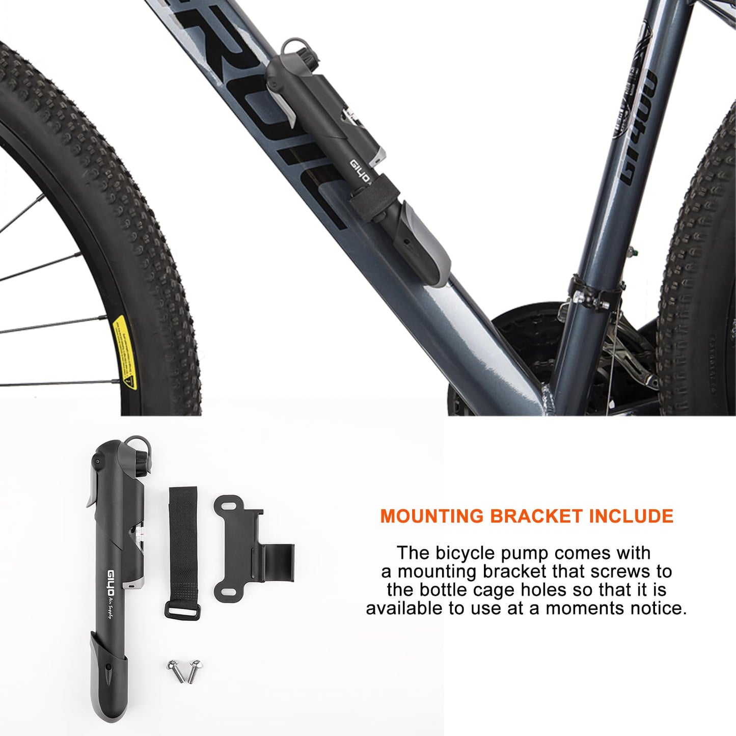 Mini Bike Pump with Pressure Gauge - Presta & Schrader Bike Tire Pump - 100 PSI Portable Bicycle Air Pump for Road & Mountain Bike