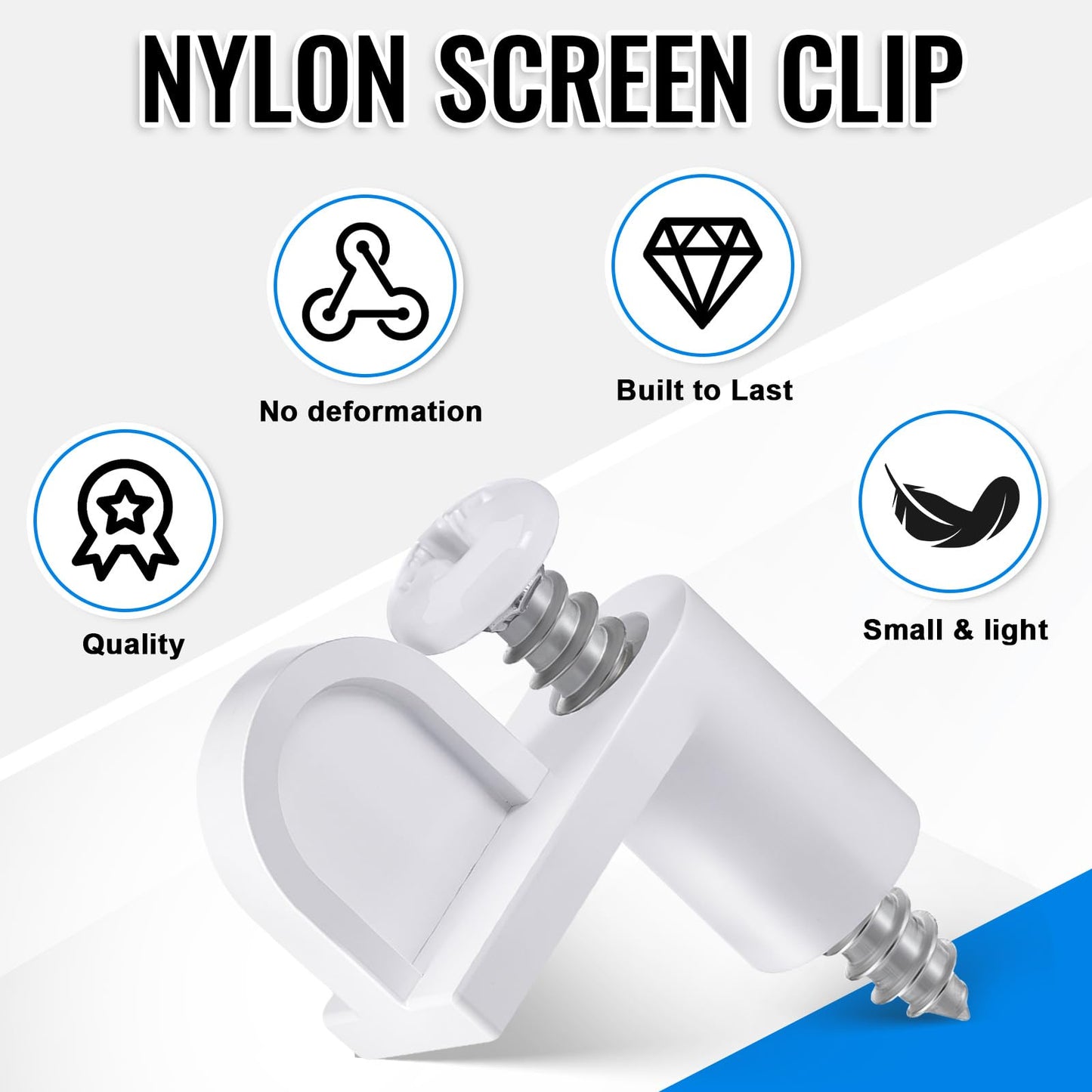 Blulu 12 Pack 3/8 in Nylon Window Screen Clip with Screws Offset Clips for Fastens Storm Window, Storm Panels, Screen Door Clips (White)