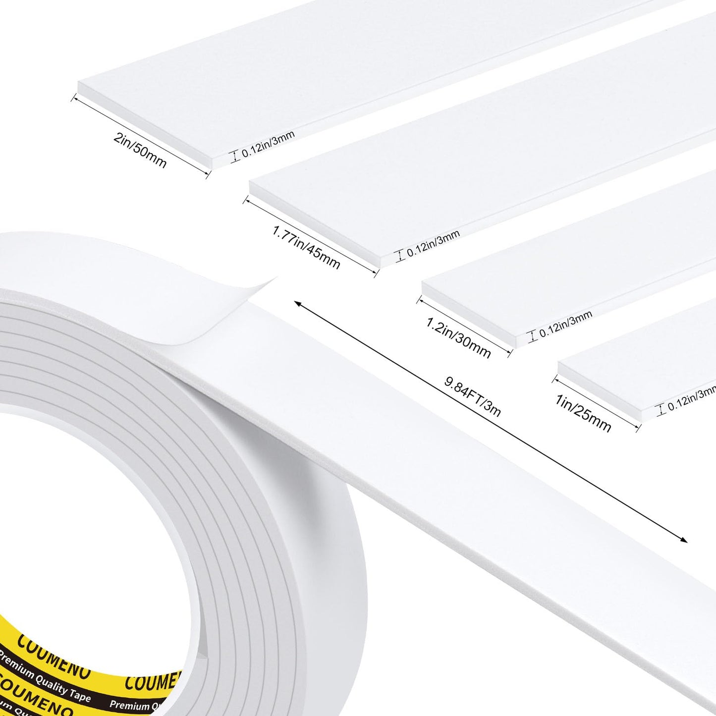 COUMENO EVA Single-Sided Adhesive White Foam Tape, Single-Sided Sealing Strip Foam Pad Sponge Tape Window Weatherproof, Self-Adhesive Insulation Sealing Tape 2inX9.84FT