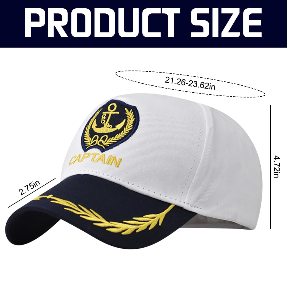 2Pcs Anchor Embroidered Captain Hat Skipper Boating Baseball Caps Adjustable Nautical Yacht Navy Marine Sailor Trucker Hat for Women Men - White & Navy