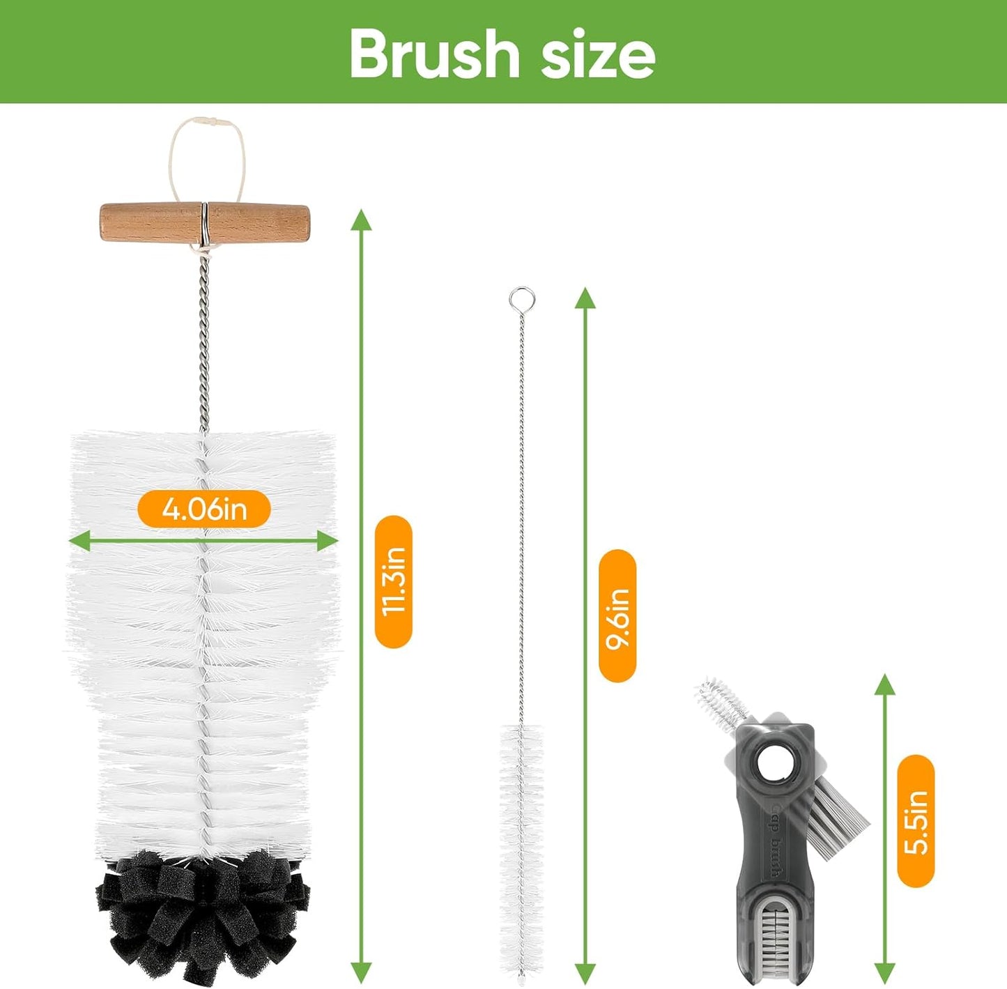 Skiennix 3-Piece Bottle Cleaning Brush Set - Long Wooden Handle for Stanley Cup Tumblers | Includes Lid & Straw Brushes