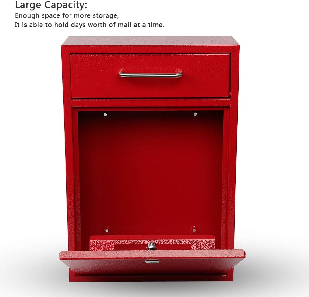 Secure Wall-Mount Mailbox with Lock | KYODOLED Large Steel Drop Box, Black, 16.2H x 11.22L x 4.72W
