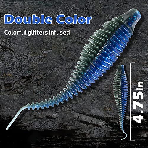 Bombrooster 4.75-20pcs Soft Plastic Worms Kit: Finesse Stick Worms & Ribbed Swimbait