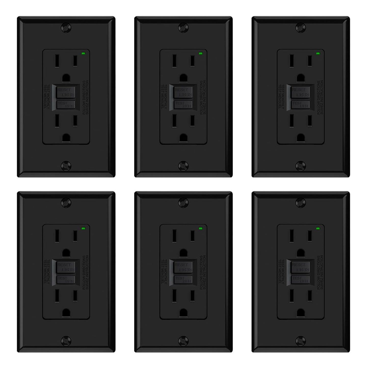 GFCI Outlet 15 Amp - Self-Test Electrical Receptacle with LED Indicator, 10 Pack