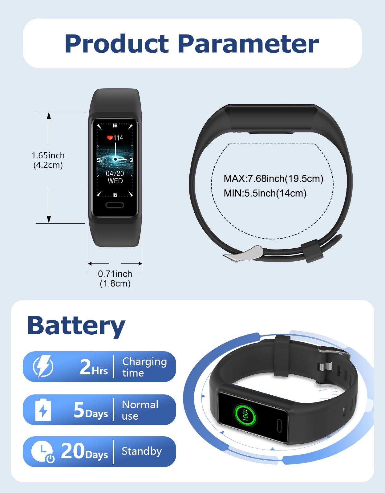 Cloudpoem Fitness Tracker, Fitness Watches for Men Women with 24/7 Heart Rate Monitor Sleep Tracker Step/Calorie Counter Stopwatch Pedometer IP68 Waterproof (Black)