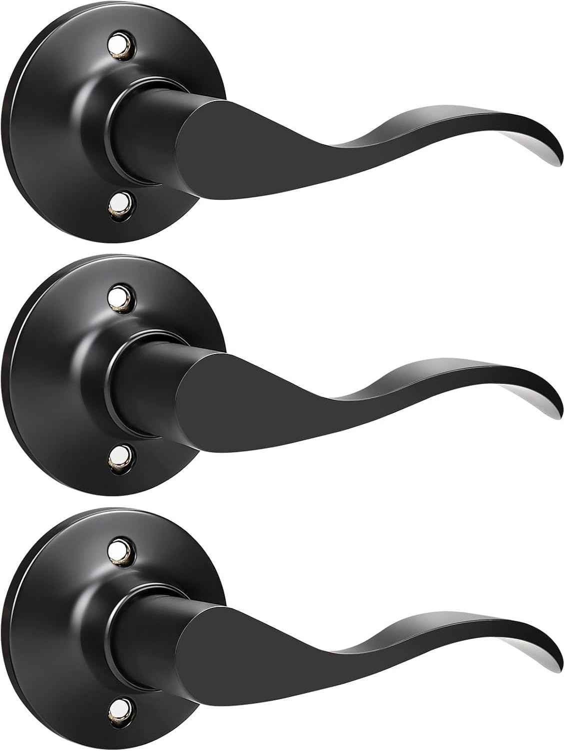 Black Privacy Door Levers - 6 Pack Keyless Modern Wave Handles for Bedrooms
