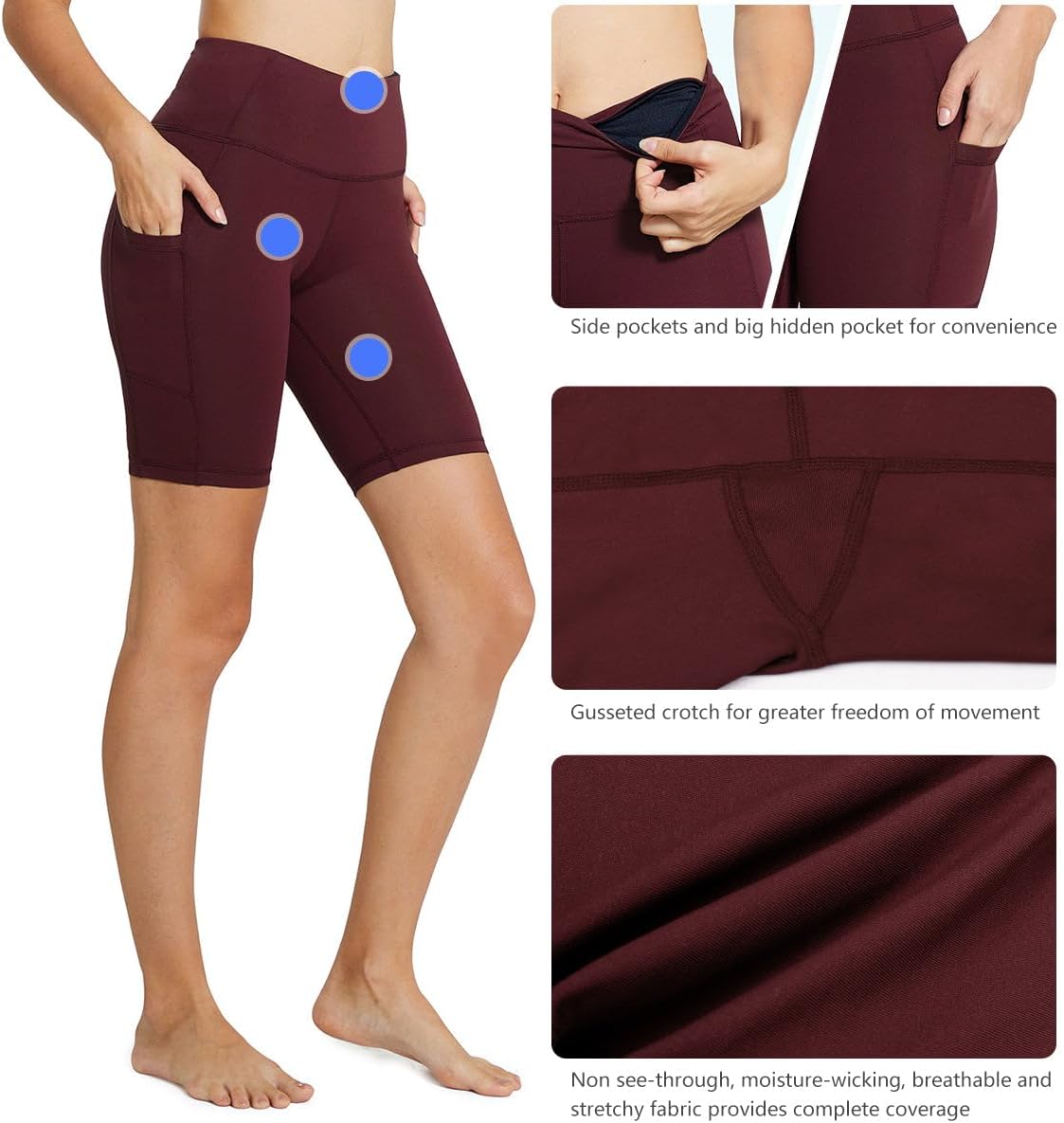 Baleaf Women's High Waist Biker Shorts - Comfortable Yoga & Gym Spandex with Pockets | 8"/5"/3" Sizes
