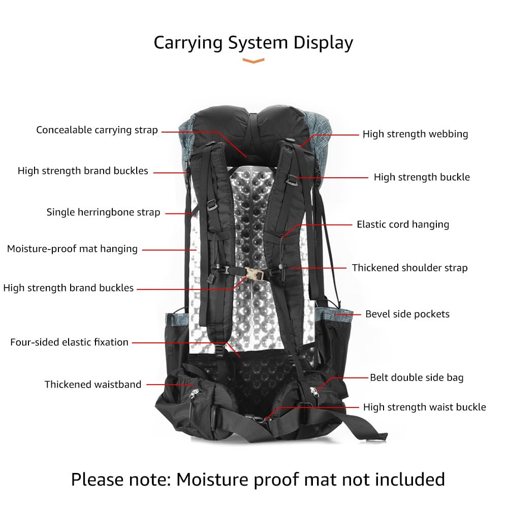 MOXIHIKE 3FULGEAR QiDian Hiking Backpack for Men Women 56L(40+16) Lightweight Outdoor Camping Bag Trekking Daypack (Khaki)