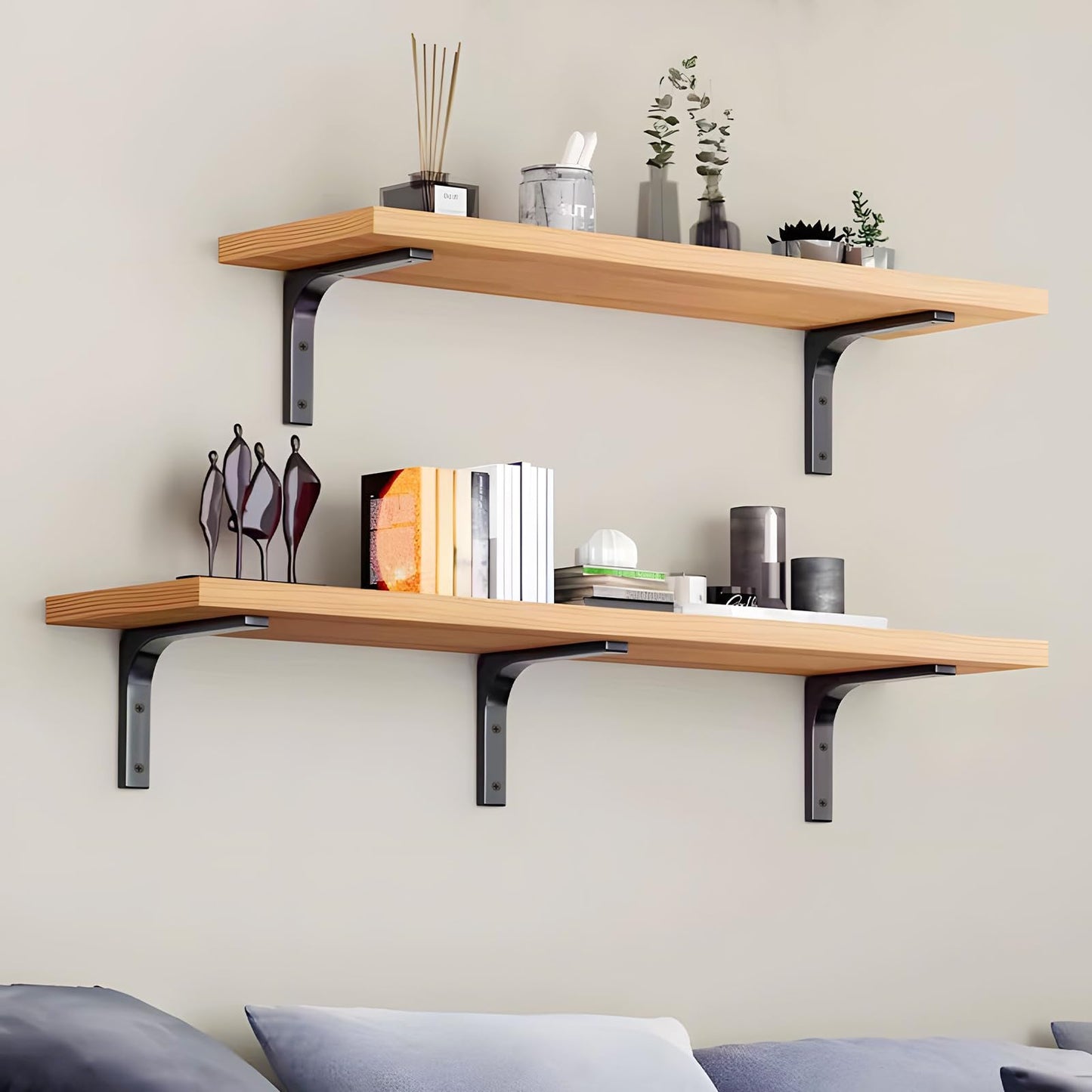 AISINYI Metal Shelf Brackets, 4 x 4 Inch Heavy Duty L Hanging Angle Brackets, Iron Wall Bracket for Countertop Support, Corner Brace Joint, Black, 4 PCS