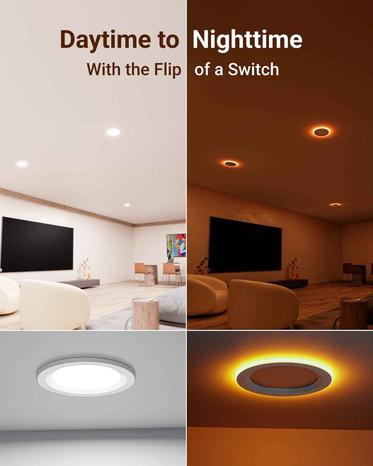 6-Pack Sunco 6-Inch Dimmable LED Recessed Ceiling Lights with Night Light, 1500 LM, Selectable CCT