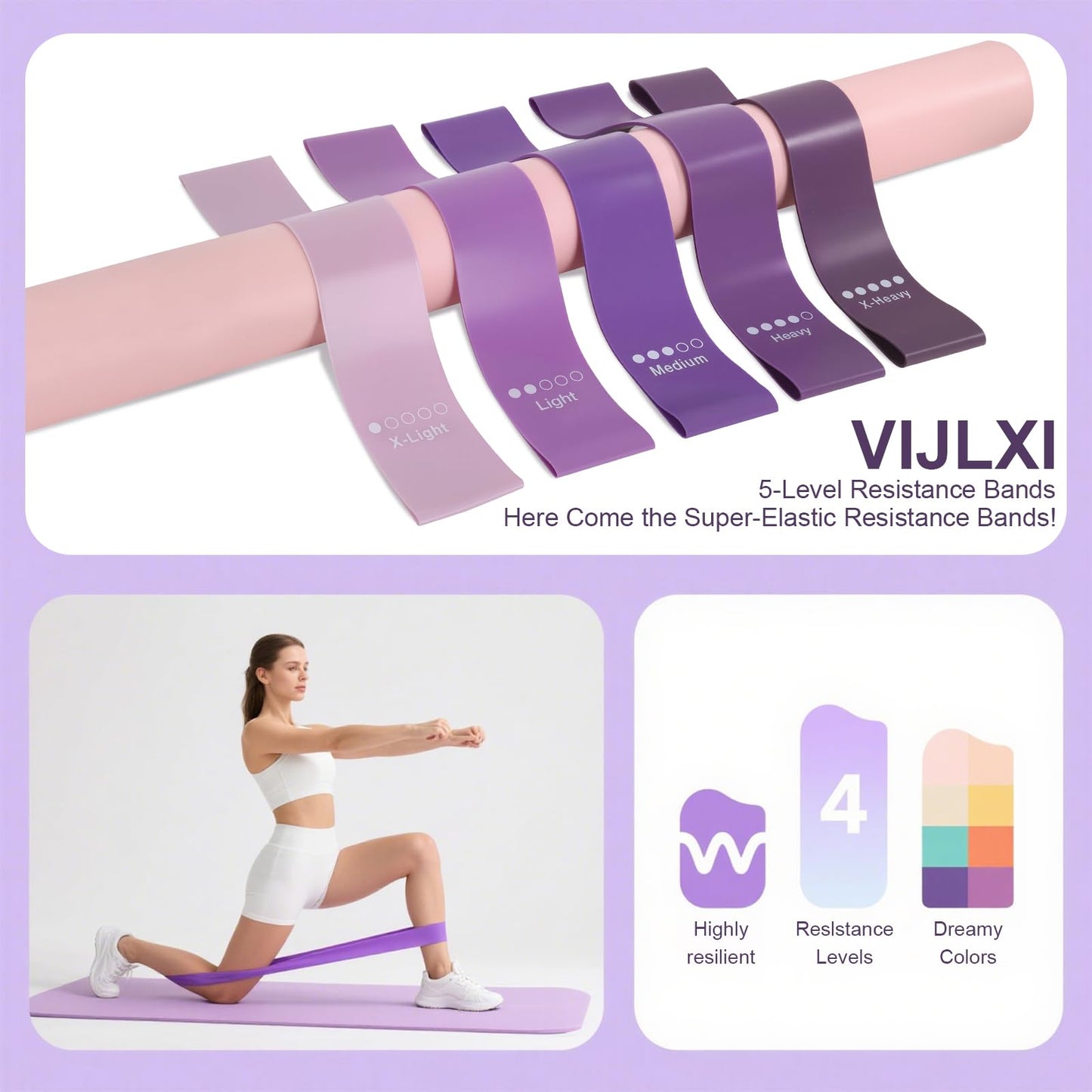 VIJLXI Pilates Kit, Home Pilates Equipment with Pilates Ring, Ball & 5 Resistance Bands, Core Strength Training for Flexibility & Muscle Toning