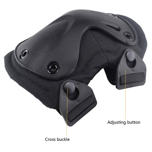 AOUTACC Combat Knee & Elbow Protective Pads Set for Outdoor CS Paintball Game Cycling Safety Skateboarding Gear Skates Knee Protection Guard Pads (Black)