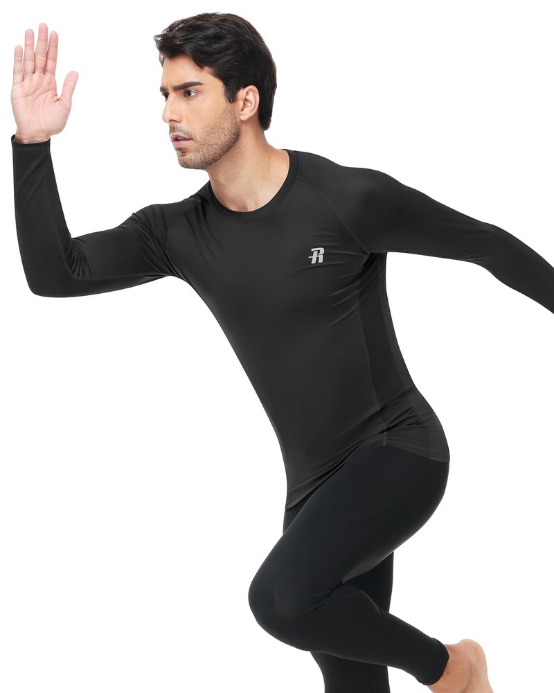 Runhit 2 Pack Men's Compression Shirts Long Sleeve Cool Dry Workout Undershirts Quick Dry Athletic Running Base Layer Top for Sports Gym Black/White M